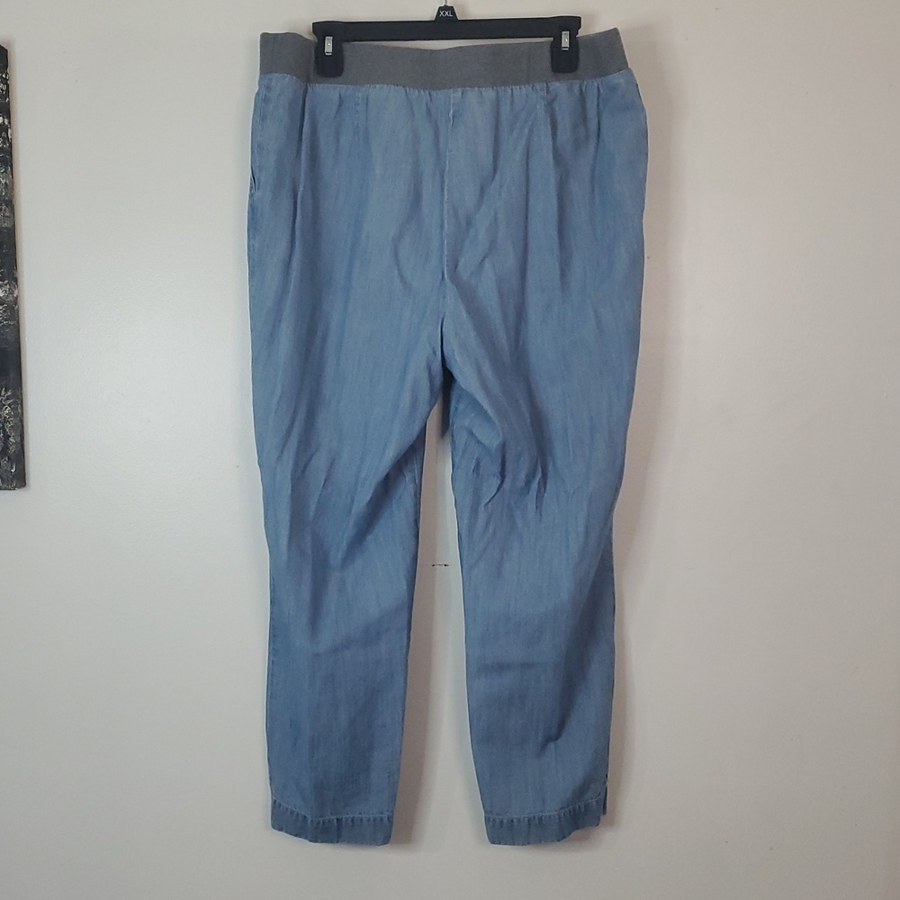 J.Jill Lyocell‑Cotton Pull‑On Pants • Light Chambray • Size L Petite - Picture 4 of 5